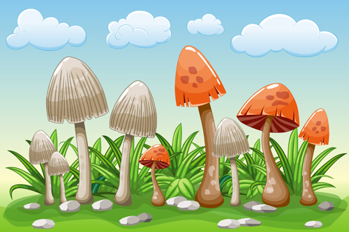Cartoon-Pilze mit Naturschauen-Vektor 05 Pilze Natur Landschaft cartoon   