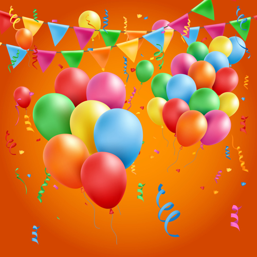 Ballons colorés avec le vecteur graphique d’anniversaire de fond 03 graphics fond coloré ballons Anniversaire   