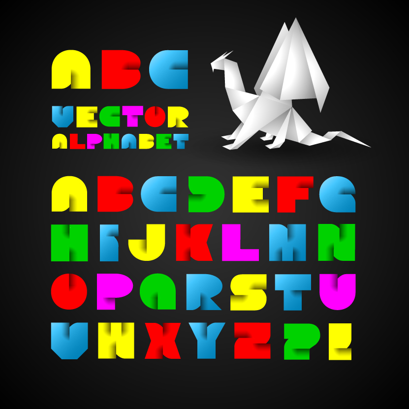 カラフルな折り紙アルファベットベクトルセット 折り紙 カラフル アルファベット   