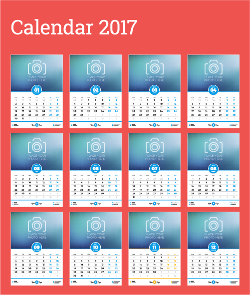 Gemeinsamer Wandkalender-Vorlage für 2017 wall Kalender common 2017   