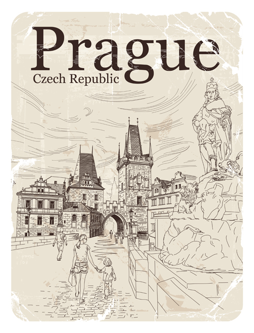 Tschechische Republik Prage Retro-Vektor Tschechisch Retro-Schrift public Prag   