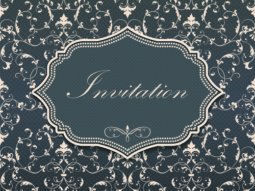 Cartes d’invitation floral gris foncé vecteur matériel 01 invitation gris floral dark cartes d’invitation   