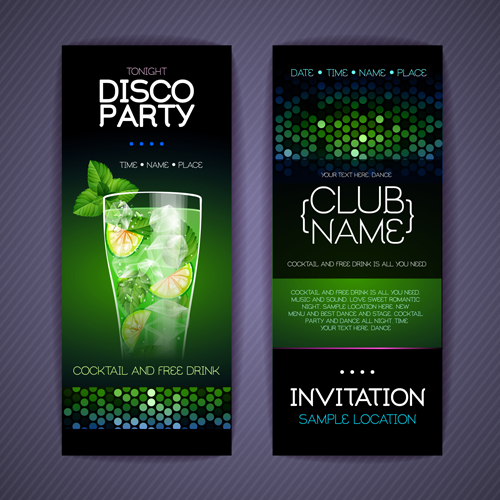 Disco-Partynacht Einladungskarten Vektor 03 party Nacht Einladungskarten disco   