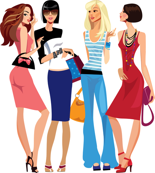Mode shopping filles vecteur matériel ensemble 02 shopping de mode shopping mode matériel   
