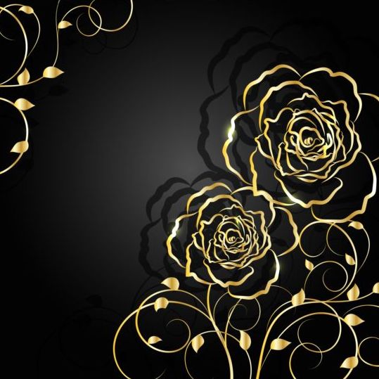 Goldene Blume mit schwarzem Hintergrundvektor 01 Schwarz Hintergrund golden Blume   