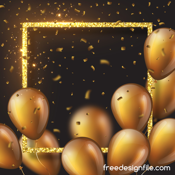 Cadre doré avec ballon doré et vecteur de confettis 04 or confettis cadre ballon   
