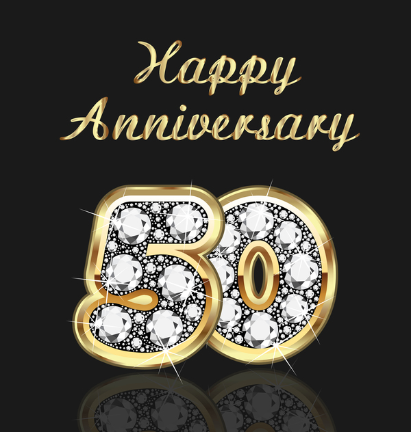ハッピー50記念日ゴールドダイヤモンドの背景ベクトル 金 記念日 幸せ ダイヤモンド   