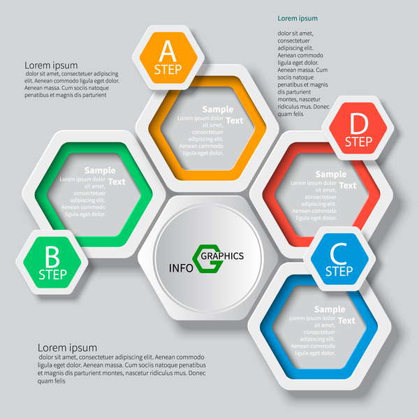 ハニカムビジネスインフォグラフィックステンプレートベクトルセット05 ビジネス ハニカム インフォグラフィック   