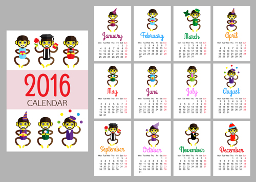 モンキー2016カレンダークリエイティブベクター02 モンキー クリエイティブ カレンダー 2016   