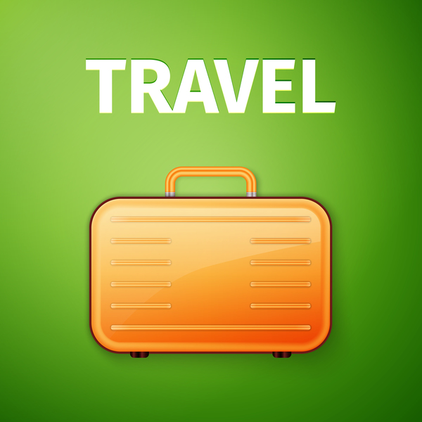 オレンジのスーツケースと緑の旅行の背景ベクトル 緑 旅行 スーツケース オレンジ   