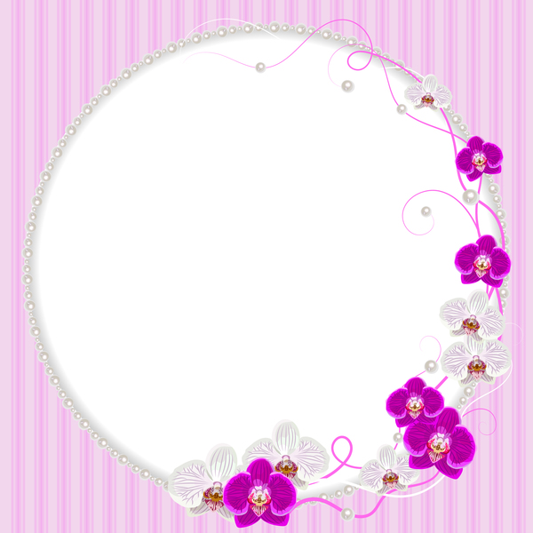 Perlenrahmen mit lila Blumenvektor 02 Violett Rahmen Perle Blume   