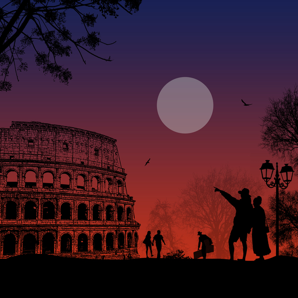 ローマの夕日ロマンチックなカップル旅行ベクトル04 日没 旅行 ロマンチックな ローマ カップル   