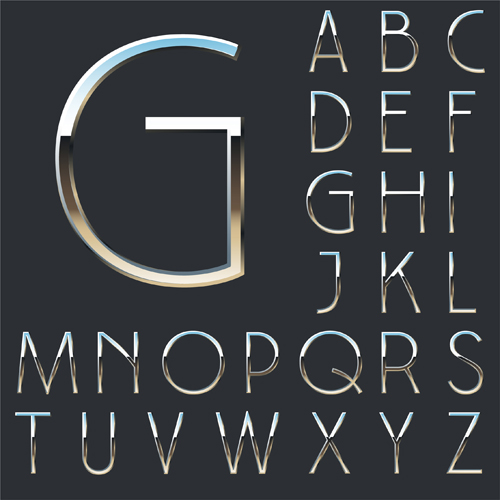 Leuchtender silberner Alphabet-Vektor Silber glänzend alphabet   