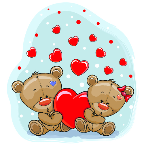 Teddybär mit roten Herzvektorkarten 01 Teddybär rot Karten Herz   