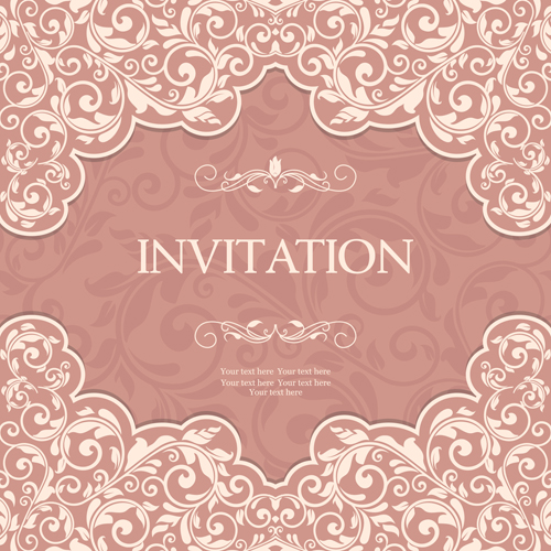 Cartes d’invitation VINTAG rose avec vecteur floral 06 rose invitation cartes d’invitation cartes   