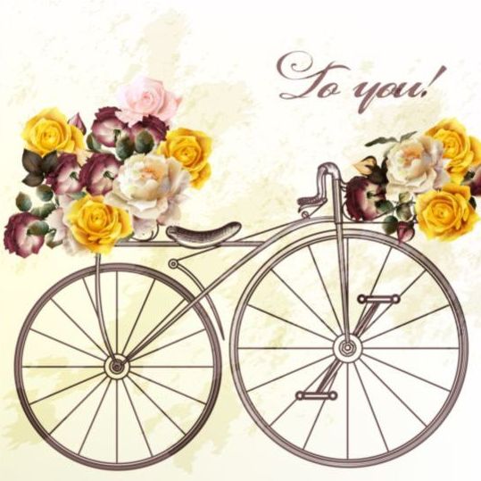 Bisycle vintage avec de belles fleurs vecteur vintage fleurs bisycle beau   