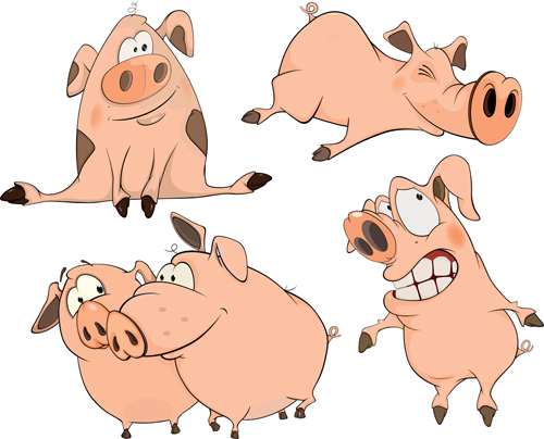 ラブリー豚漫画ベクトル材料02 素敵な 漫画 材料 ブタ   