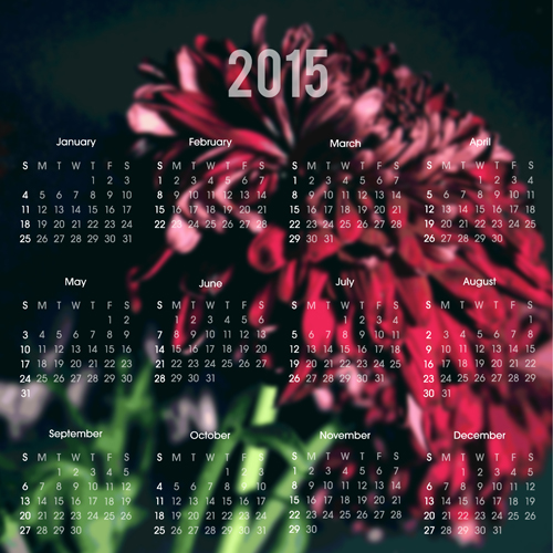 2015 calendrier avec vecteur de fond de fleur floue vecteur de fond flou fleur calendrier arrière plan 2015   