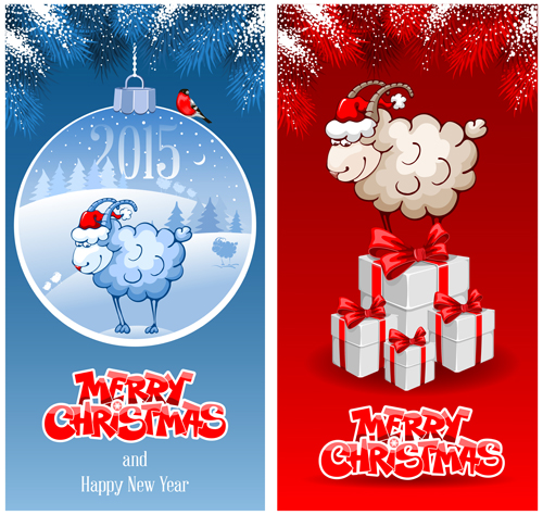 2015 nouvelle année avec Noël mouton cartes vecteur nouvel an Noël moutons 2015   