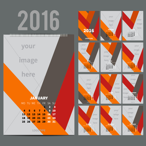 2016 bureau calendrier modèle vecteurs ensemble 04 modèle calendrier 2016   