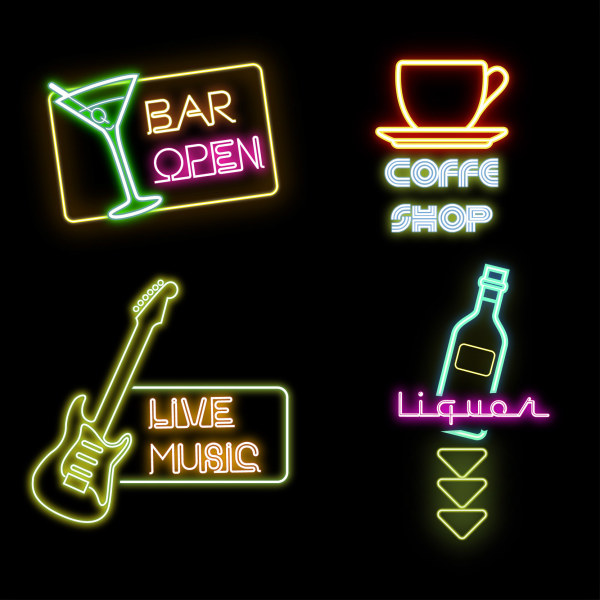 Bar avec la maison de café et le vecteur de signe de musique musique cafe bar   