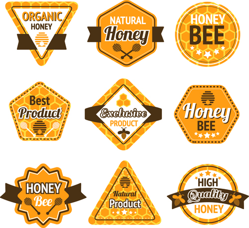 Abeille Miel étiquettes rétro Design vecteur police rétro miel étiquettes étiquette   