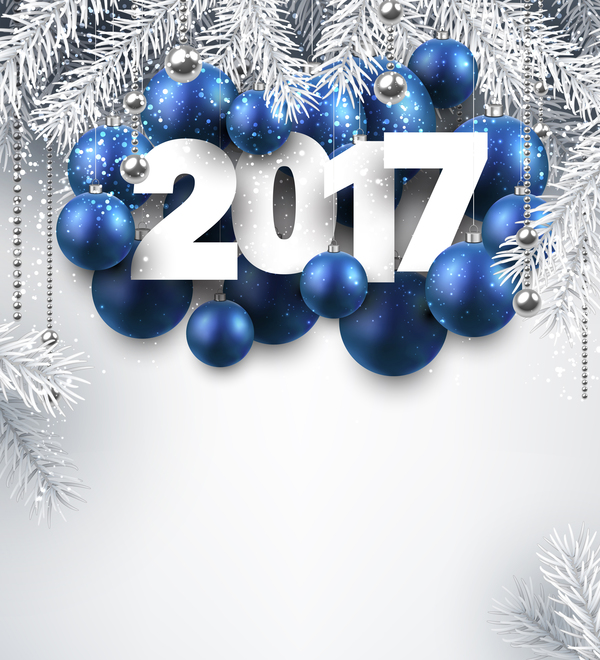 Blauer Weihnachtsball mit 2017 Neujahr glänzender Hintergrundvektor 02 Weihnachten Neu Jahr glänzend Blau ball 2017   