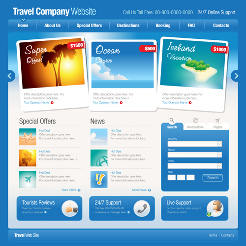 Blue styles travel website template vector website Vorlage Stile Reisen Blau   