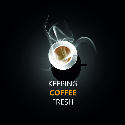 Fond foncé avec le vecteur de tasse de café frais tasse à café tasse fond sombre fond design cafe   