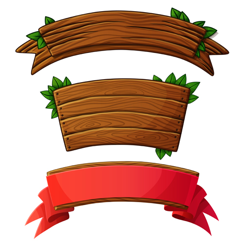 異なる形状木製のバナーのベクトル01 異なる 木製 形状 バナー   