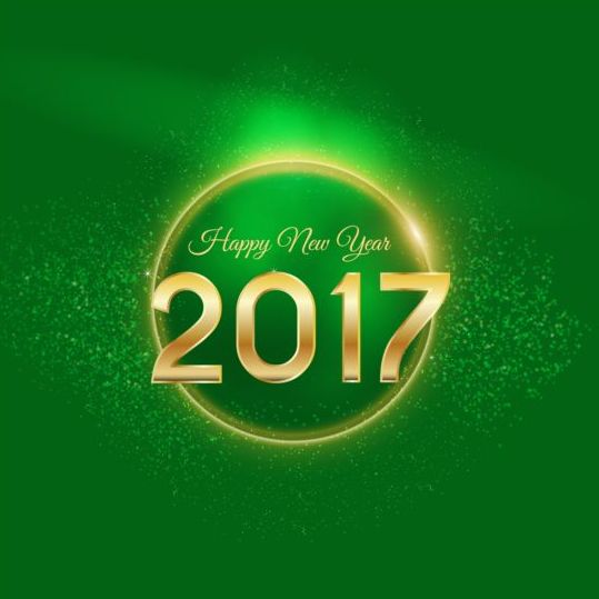 Golden 2017 Happy New Year avec vecteur de fond vert 01 year new happy green golden 2017   