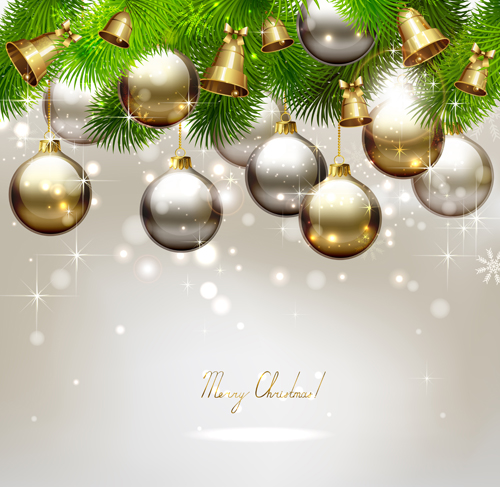 鐘の背景ベクトルと金色のクリスマスボール ボール ベル ゴールデン クリスマスボール クリスマス   