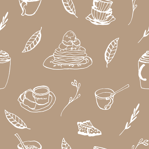 手描きコーヒーとケーキシームレスパターンベクトル02 手描き 手のドロー パターンベクトル パターン シームレス コーヒー ケーキ   