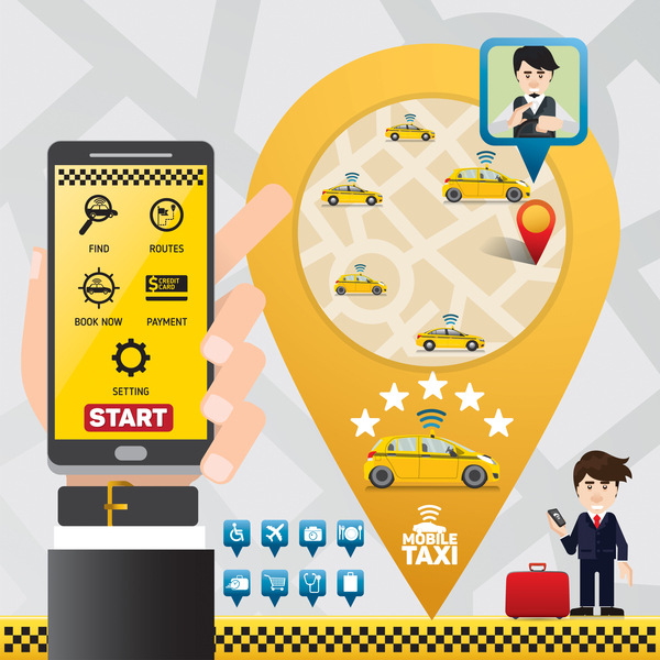 Mobile service de taxi application vecteur infographique 07 taxi service mobile infographie application   