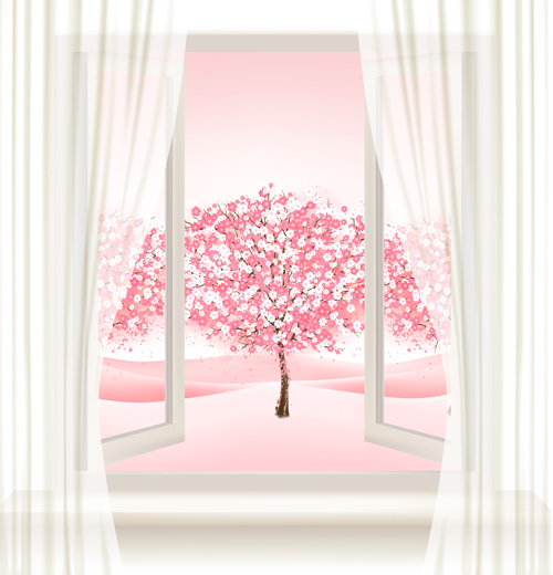 窓ベクトルの背景を持つピンクの木 背景 窓 木 ピンク   