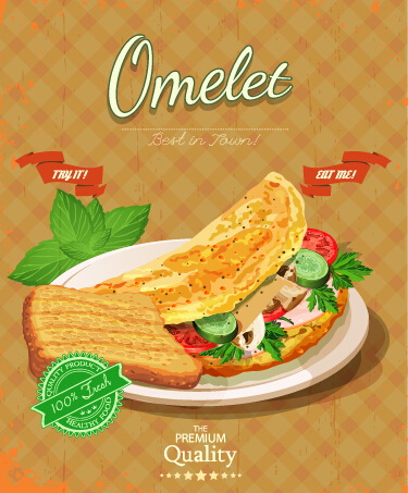 Retro-Werbe-Plakat omelet Lebensmittelvektor 02 Werbung omelet food Essen   