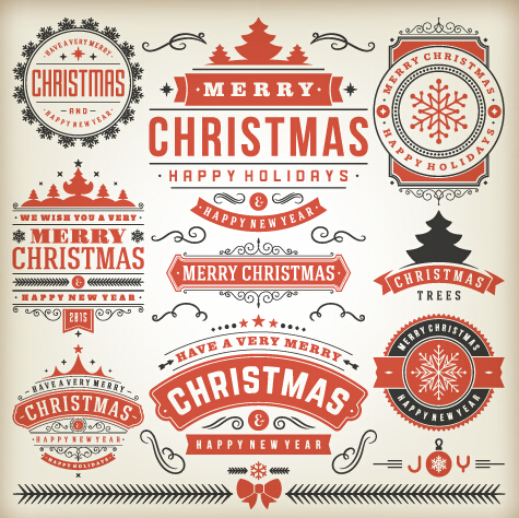 Vintage 2015 Weihnachtslabels Kreativvektor 02 Weihnachten vintage labels Kreativ 2015   