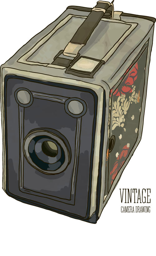 Vintage Kamera Handzeichnung Vektoren gesetzt 02 Zeichnung vintage Kamera hand   
