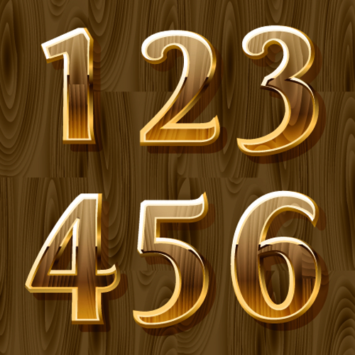 Hölzerne goldene numerische Grafikvektor 01 wooden numerisch golden   