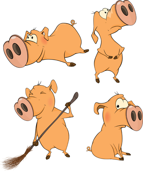 ラブリー豚漫画ベクトル材料01 豚 素敵な 漫画   