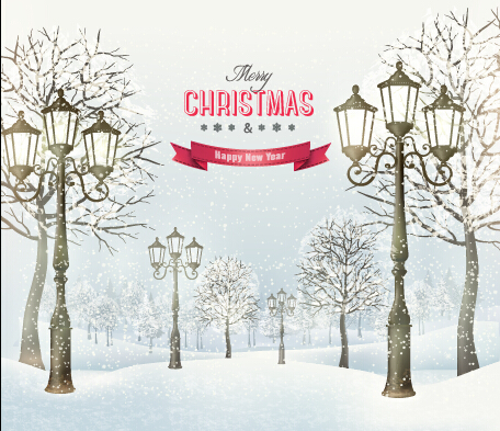 2015 lampe de rue de Noël et fond de neige 02 rue réverbère Noël fond 2015   
