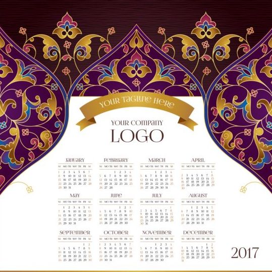 2017 calendriers avec motif floral décor vectoriel 03 motif floral decor calendriers 2017   