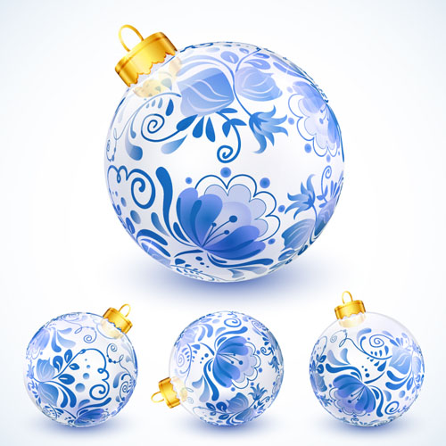 Boule de Noël floral bleu créatif vecteur 04 Noël floral Créatif boule de Noël Boule Bleu   