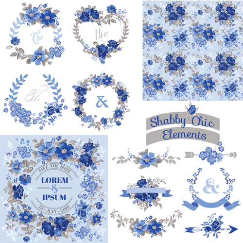 Ornements floraux chics bleu styles vecteur styles ornement floral Bleu   