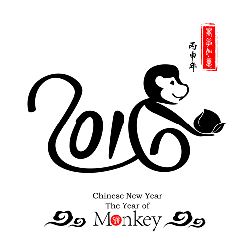 Chinois 2016 nouvelle année avec singe année vecteur créatif 03 singe neuf Créatif Chinois année 2016   