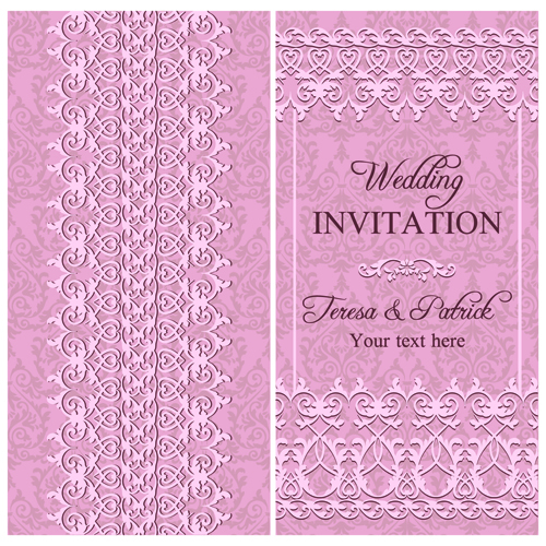 エレガントな花飾りの結婚式の招待状ベクターカード01 装飾的な 結婚式 招待状 フローラル エレガントな   