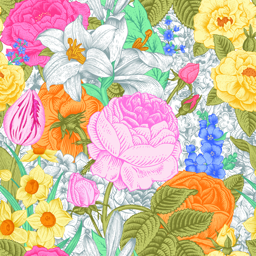 Élégant rétro floral vecteur seamless pattern 03 sans soudure police rétro motif floral elegant   