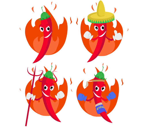 Funny Hot Pepper Cartoon styles vecteur 05 styles poivre chaud poivre drôle dessin animé   