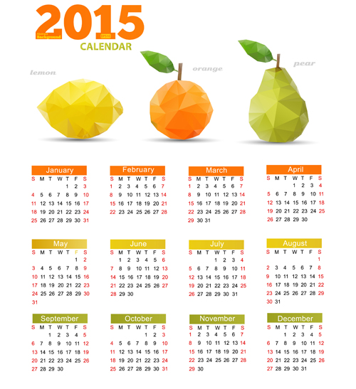 Geometrische Formen Früchte mit dem Kalendervektor 2015 Kalender geometrische Formen Geometrische Früchte 2015   