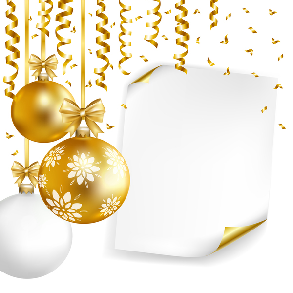 Boules de Noël dorées avec des rubans et vecteur de papier rubans papier or Noël babioles   